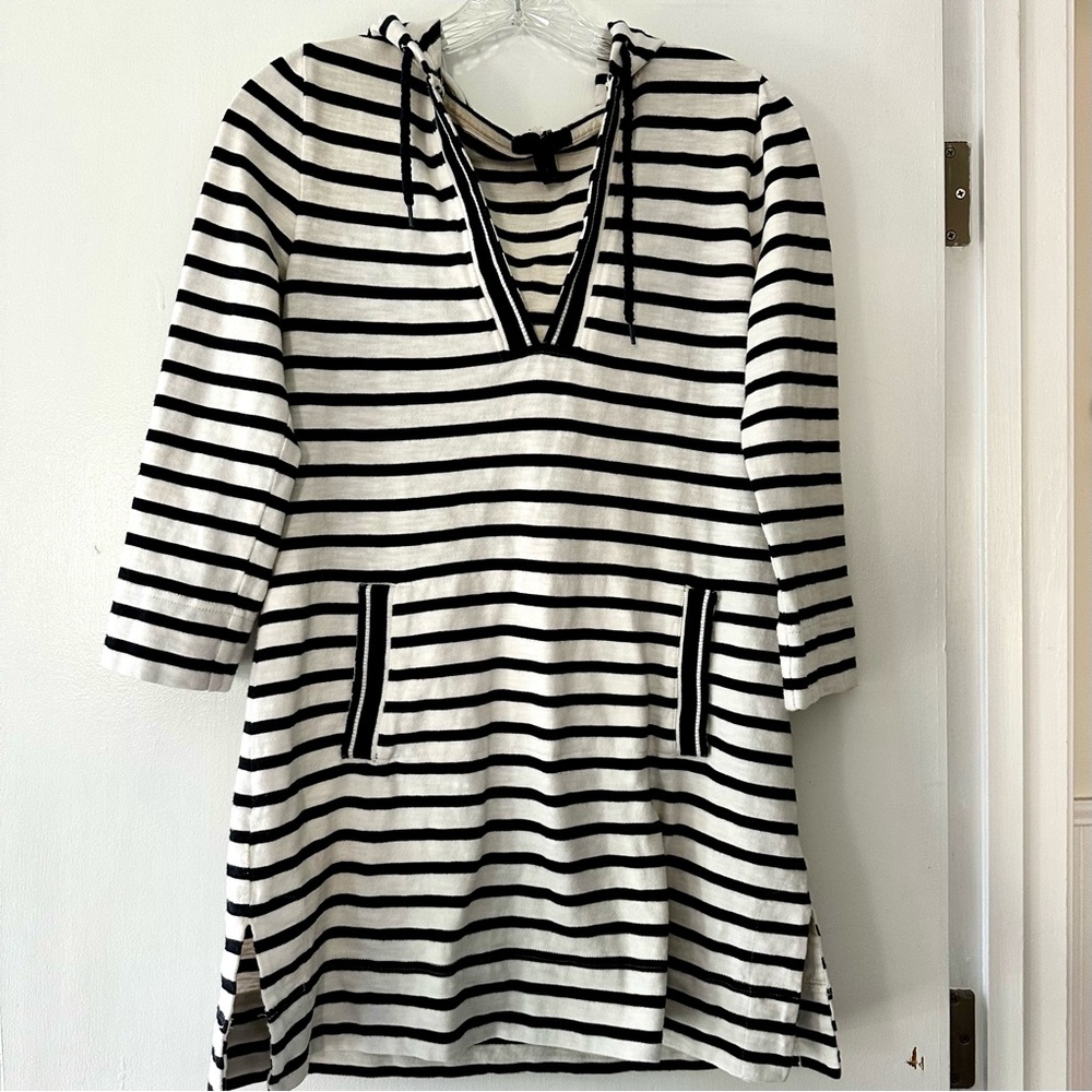 J. Crew Striped Navy And White Terry Hoodie Beach Coverup Dress Size Small
